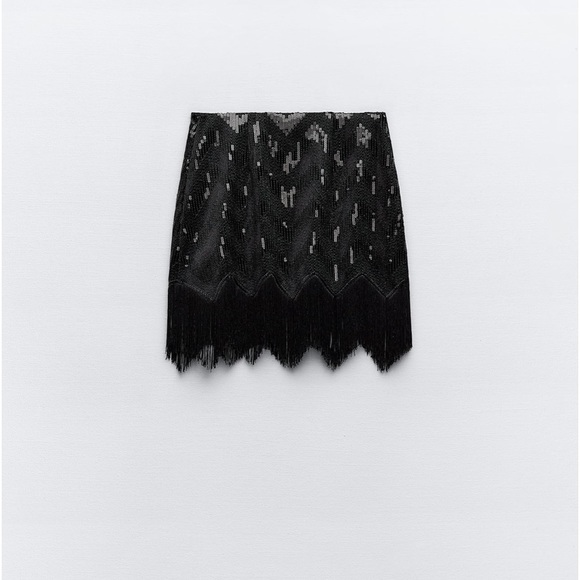 Zara SEQUIN FRINGED MINI SKIRT - Picture 3 of 5